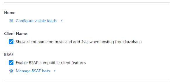 BSAF enable checkbox and Manage BSAF Bots link in Settings