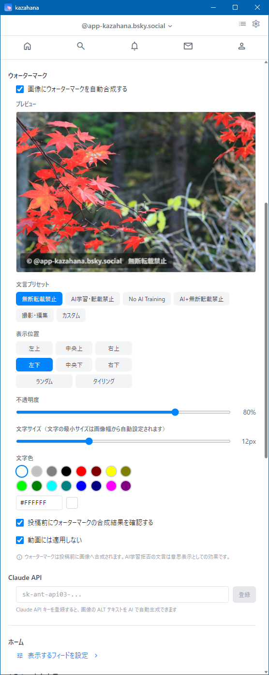 ウォーターマーク設定